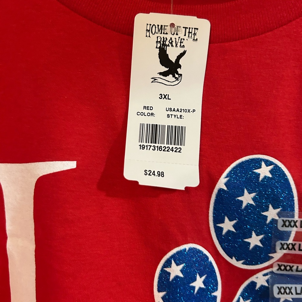 BNWT Size 3XL American Flag Paw Print Short Sleeve T-shirt Love - Picture 2 of 6